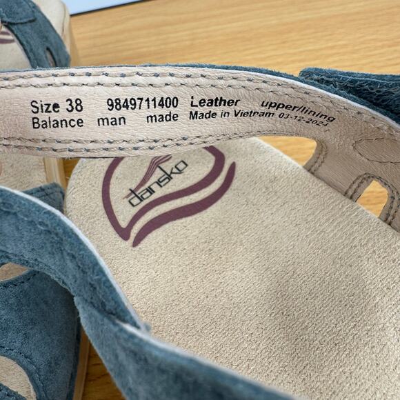 Dansko Season sandals womens 38 denim suede ankle strap heel hook and loop blue - Picture 10 of 11